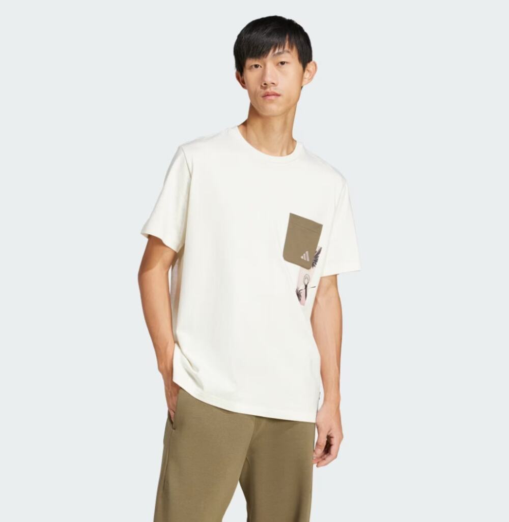 Adidas Lens Elevated Pocket Graphic Loose Fit T-Shirt Cream White Basketball Tee